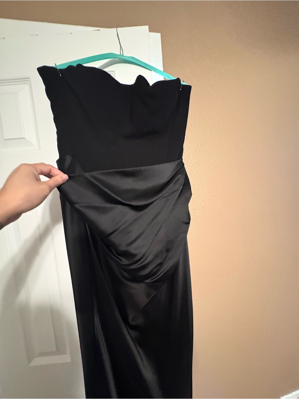 House of CB Black Strapless Draped Satin Gown - Picture 2 of 3